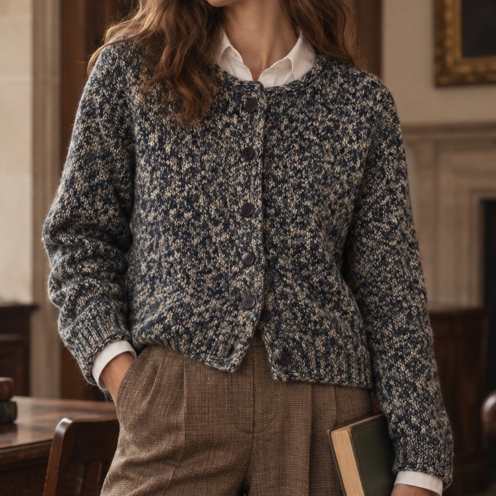 Christopher & Banks Roll Neck Cardigan Sweater Womens XL Marled Heritage Grandpa
